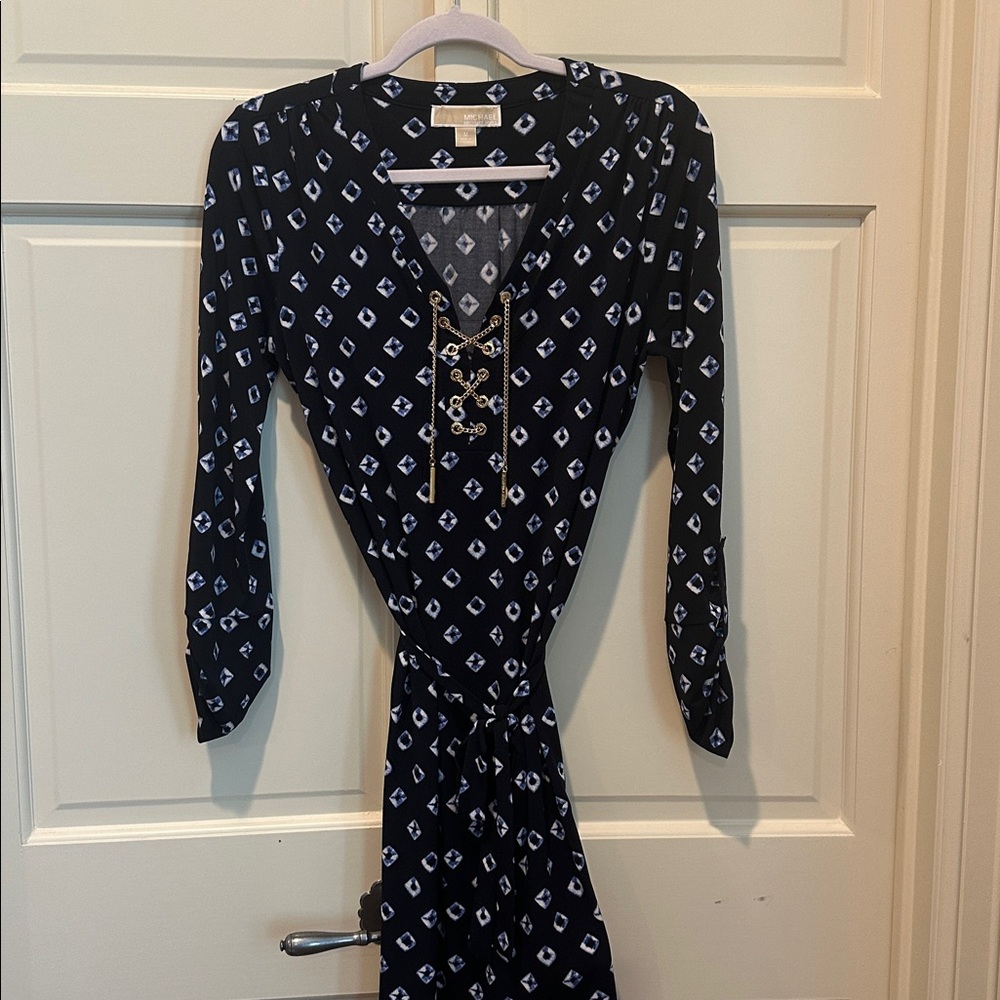 Michael Kors Black and Blue Geometric Dress